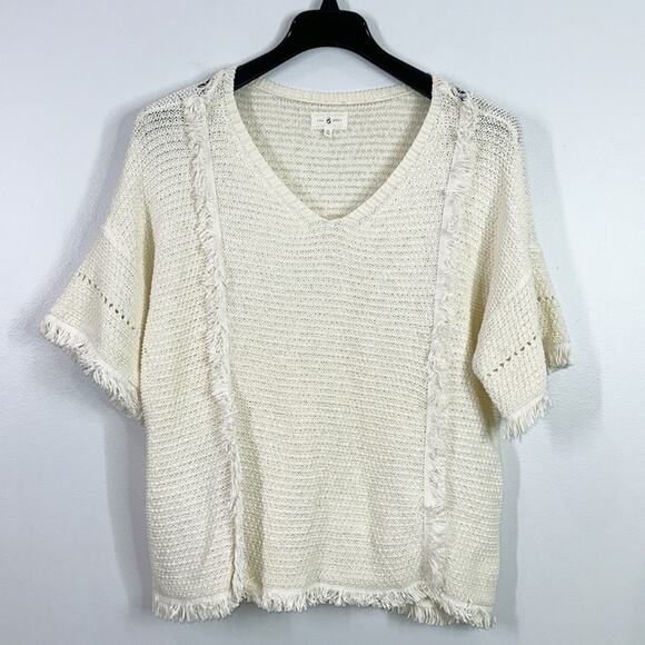 Lou & Grey Sweaters - Lou & grey cream textured fringe short sleeve sweater size medium